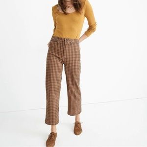 Madewell Slim Emmett Wide Leg Brown Check Pants